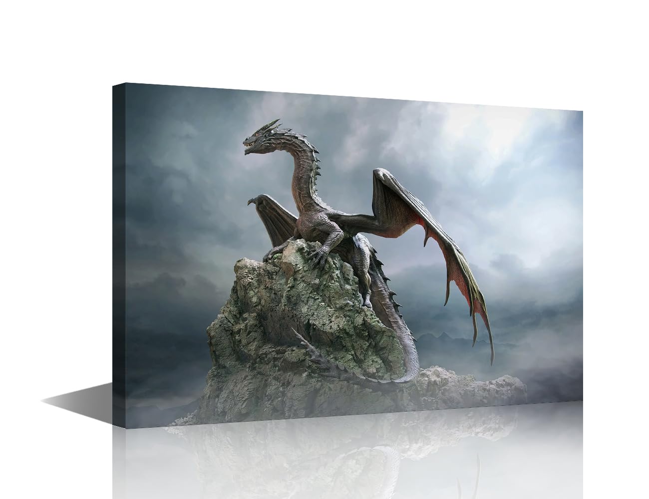 TISHIRON Dragon Art Decor Canvas Framed Fantasy World Art Prints Wall Art Large Size Fantasy Dragon Posters and Prints Decor Bathroom Farmhouse Wall Decoration Ready to Hang 18x12in