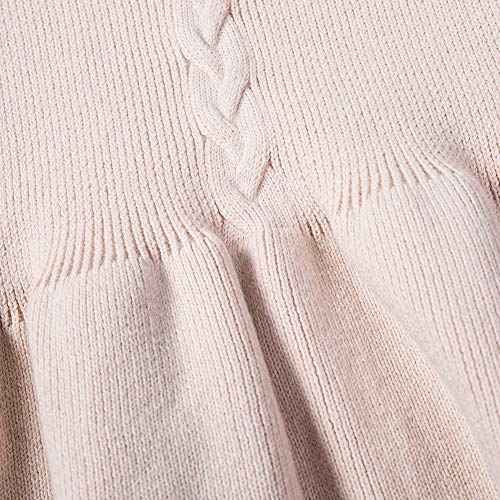mlpeerw Toddler Baby Girl Knitted Dresses Kids Solid Ruffle Long Sleeve One Piece Dress Fall Winter Warm Sweater Outfits (Beige,3-6 Months) - Thumbnail 4