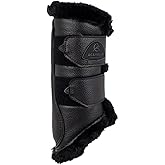 Acavallo Front Brushing Boots Eco-Leather &amp; Faux Sheepskin, Large Size, Black