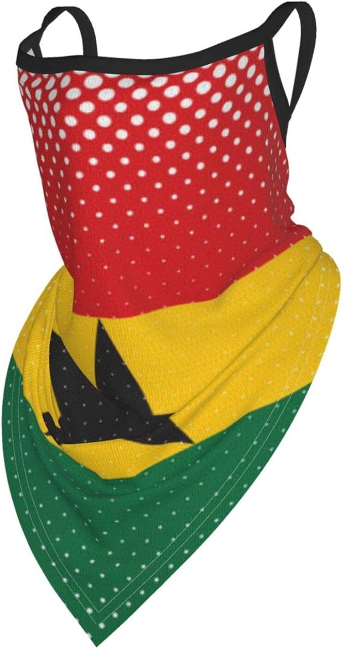 Half Tone Flag Ghana Bandana Face Mask with Ear Loops Neck Gaiter for