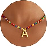 Eioi & Lmnm Coloful Bubble Initial Necklace for Women - 18K Gold Filled Bubble Letter Necklaces Handmade Beaded Necklace Dainty Cute Beach Boho Necklaces for Women Trendy Jewelry