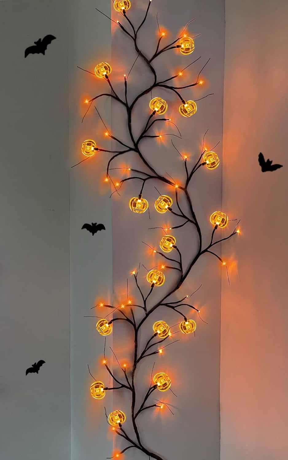 Wreaths, Garlands & Swags - [ 8 Modes & Timer ] 6 Ft 54 LED Halloween Willow Vine Twig Decor Garland with Pumpkins Orange Lights Waterproof Battery Operated Halloween Decorations Branches Garland for Wall Bedroom Home Fireplace