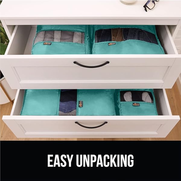GORILLA GRIP 8 SET PACKING CUBES, TRAVEL ESSENTIALS FOR SUITCASE, MESH ORGANIZER BAGS FOR CLOTHES TOILETRIES SHOES LAUNDRY, LUGGAGE AND CARRY ON AIRPLANE ACCESSORIES, TRAVELING MUST HAVES TURQUOISE