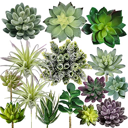 Supla 15 Pcs Assorted Artificial Succulents Plants Unpotted Small Green