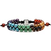 Top Plaza 7 Chakra Bracelets for Women Men Anxiety Jewelry | 7 Chakra Double-Layer Crystal Bracelet 6mm Natural Gemstones Alloy OM Pendant Adjustable &amp; Lightweight Yoga Jewelry Gifts