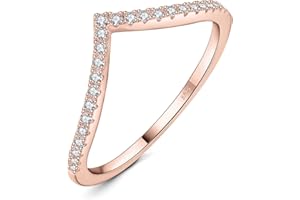 JewelryPalace V Shape Round Cut Cubic Zirconia Wedding Band for Women, 14K White Yellow Rose Gold 925 Sterling Silver Promise Ring for Her, Simulated Diamond Anniversary Stackable Rings