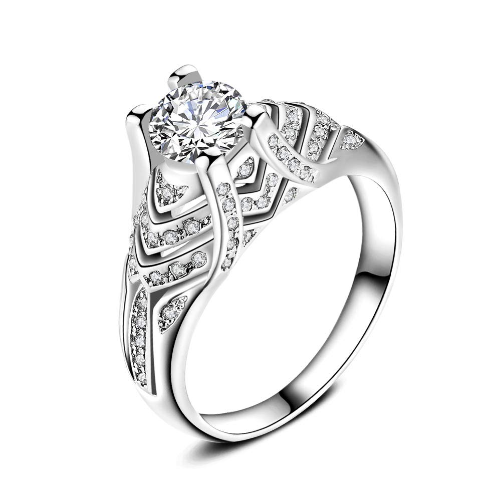 Uloveido Women Platinum Plated CZ Diamond Promise Ring in Silver Color for Girls Her Valentines Gift Size S with Cubic Zirconia HR271