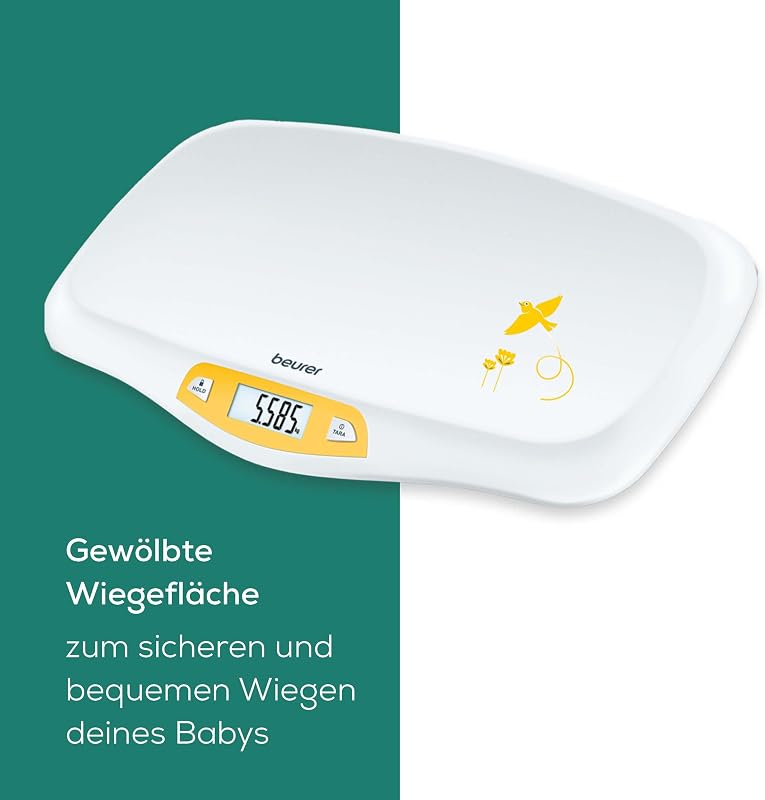 BY 80 Babywaage, mit gewölbter Oberfläche, 20 kg Tragkraft, Tara- und Holdfunktion für strampelnde Babys, Messung und Anzeige in 5g-Schritten, auch als Tierwaage verwendbar