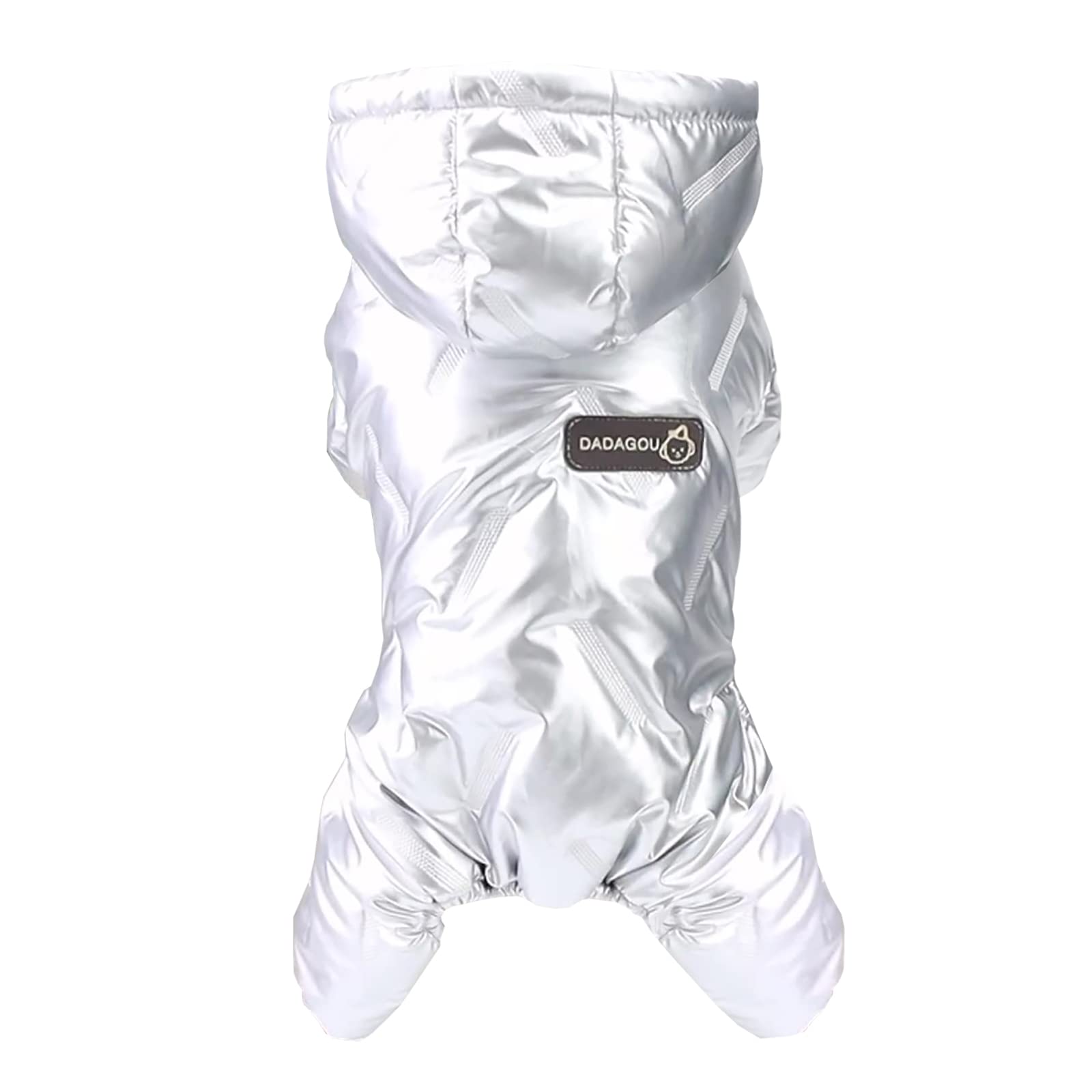 Izefia Dog Coat Windproof Jacket Cold Weather Coats 4 Legs Warm Jumpsuit Winter Thick Clothes Snow Proof Cotton Coat for Small Dog Medium Cat Silver L
