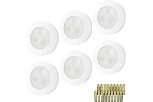 LUXSWAY LED Puck Light, Ultra-Thin Touch Lights, Battery Operated, Tap Lights, Stick on, Under Cabinet Lighting, Ideal for Kitchen, Closets, Garage (Included 18 AAA Batteries, 6 Pack, White)