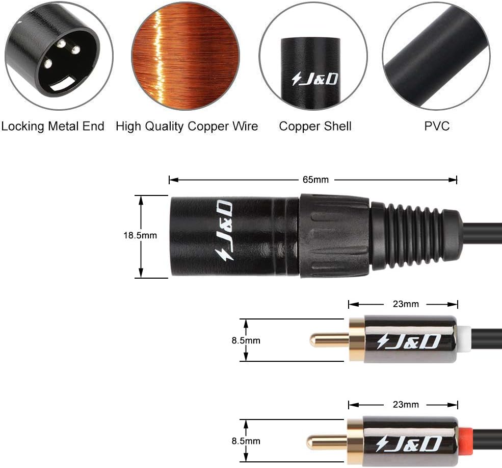 J&D XLR to 2 RCA Y Splitter Patch Cable - Image 4