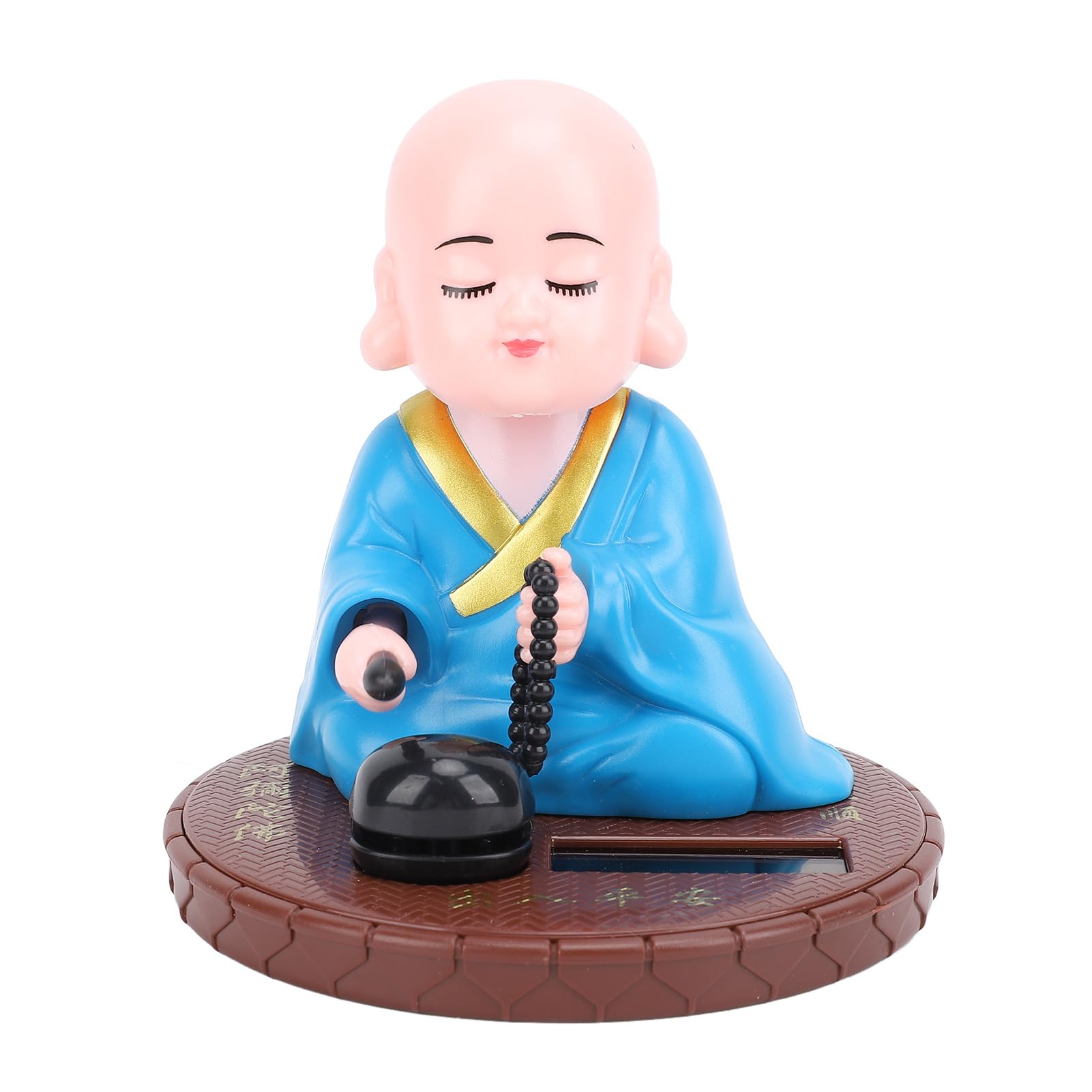 Msiud Solar Powered Shaking Head Decor, Little Monk Figurine Car Dashboard Display Buddha Statue Chanting Adornment Home for Ornament Dining Room Table Dancing Ornaments Office Desk Decorations