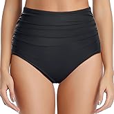 Zmart Women High Waisted Bikini Bottoms Tummy Control Full Coverage Swim Bottom Front Ruched Bathing Swimsuit