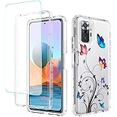 Gufuwo Case for Redmi Note 10 Pro/Note 10 Pro Max Case with Tempered Glass Screen Protector, Full Body Floral Design Protection Hard Shell+TPU Cover Case for Xiaomi Redmi Note 10 Pro (Tree Butterfly)