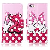 Yakamoz Lovely Cute Pink Bow Bowkot Glove Leather Flip Wallet Stand Case with Card Slots for Apple iPhone 5 5S with Free Screen Protector & Stylus Pen