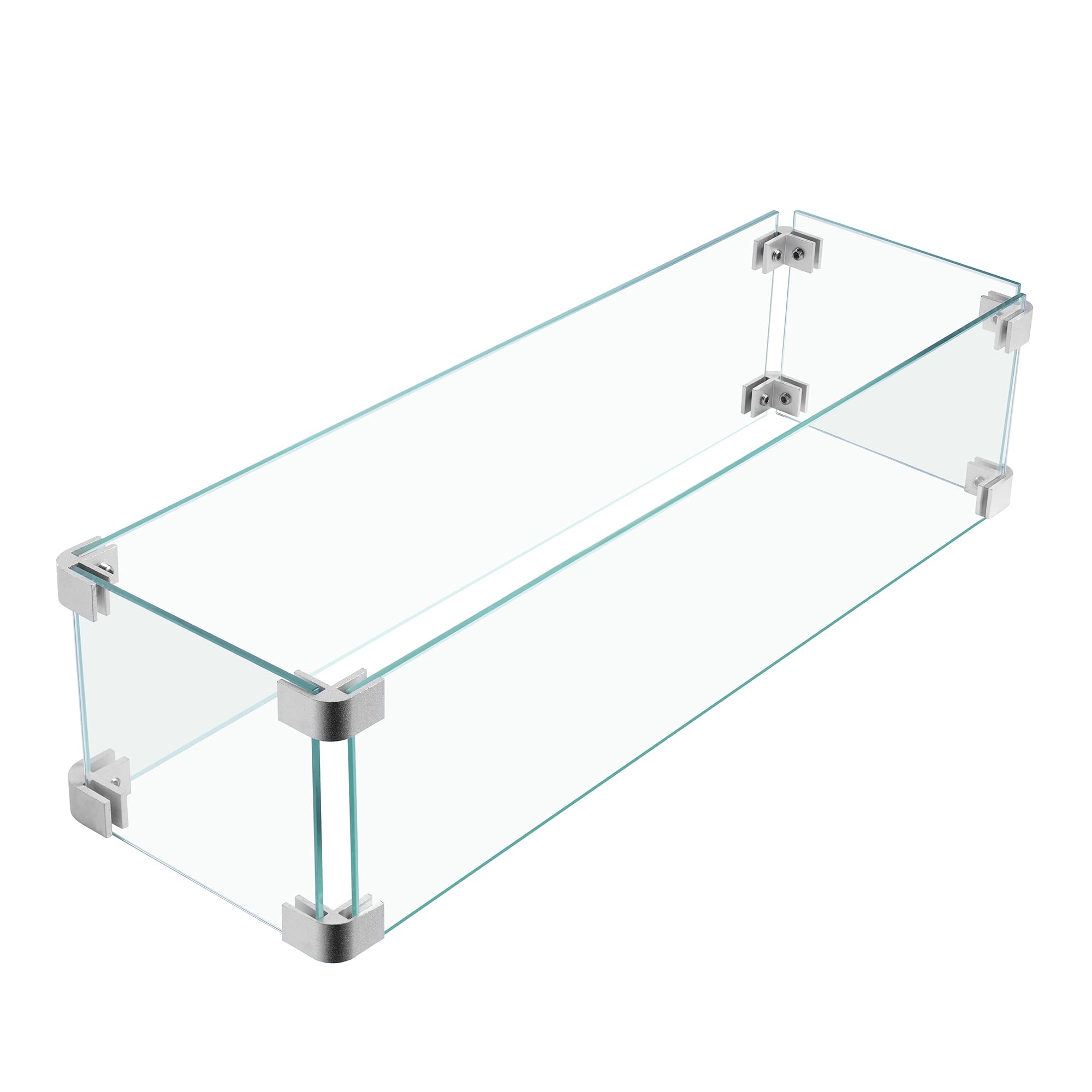 Photo 1 of 23x7x5.5 Fire Pit Glass Flame Wind Guard,Thick Tempered Glass Rectanglar FirePit Flame Shield with Aluminium Clips,Clear Wind Gaurd Fence for Patio Fire Table