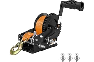 Boat Trailer Winch 3500lbs, Heavy Duty Hand Winch with 33FT Polyester Strap, 4:1/8:1 Gear Portable Winch with Hook, 2 Way Rat