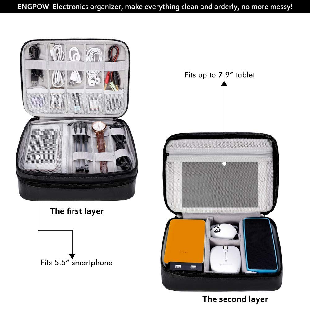 【Upgrade】 Travel Cable Organizer Bag,Fireproof Waterproof Electronics Accessories Cases Travel Gadget Bag USB Cable,Cords, Mini Tablet (Up to 7.9) ENGPOW