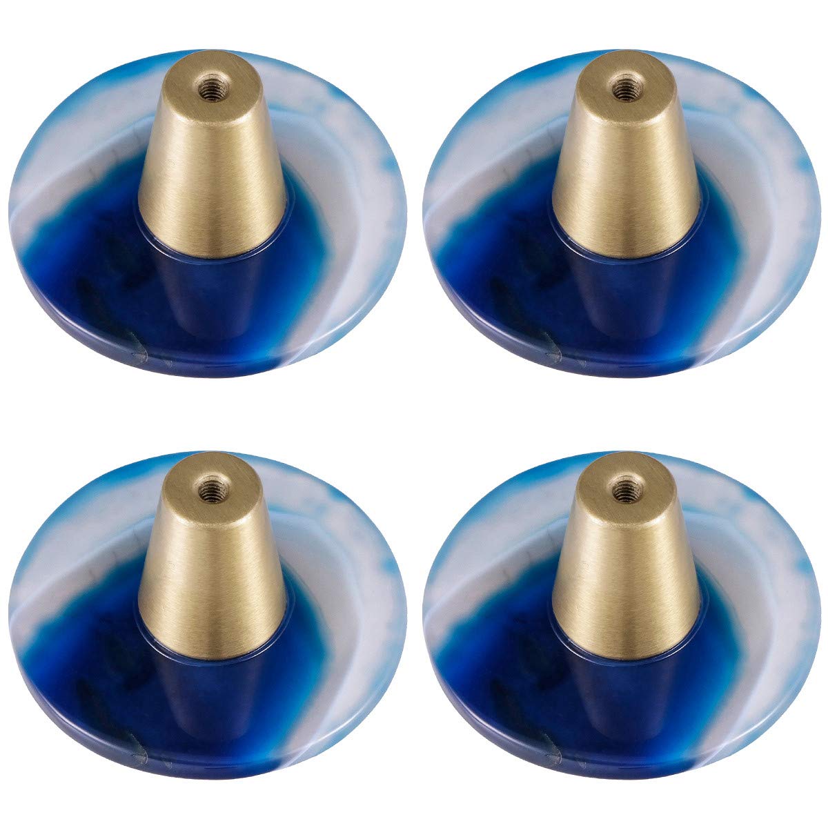mookaitedecor Set of 4 Natural Agate Slice Cabinet Drawer Knobs, Round Pull Handle for Dresser Cupboard Wardrobe Door Decorative Furniture Blue
