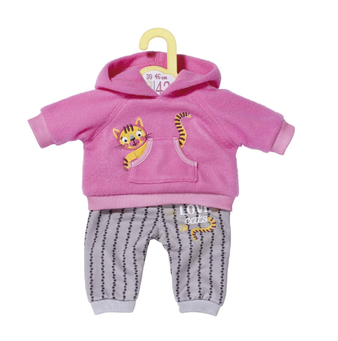 Dolly Moda Jogging Suit Pink for 39-46cm Dolls - With Kitty Appliqué - Easy for Small Hands, Creative Play Promotes Empathy & Social Skills, For Toddlers 3 Years & up - Includes Hoodie & Bottoms