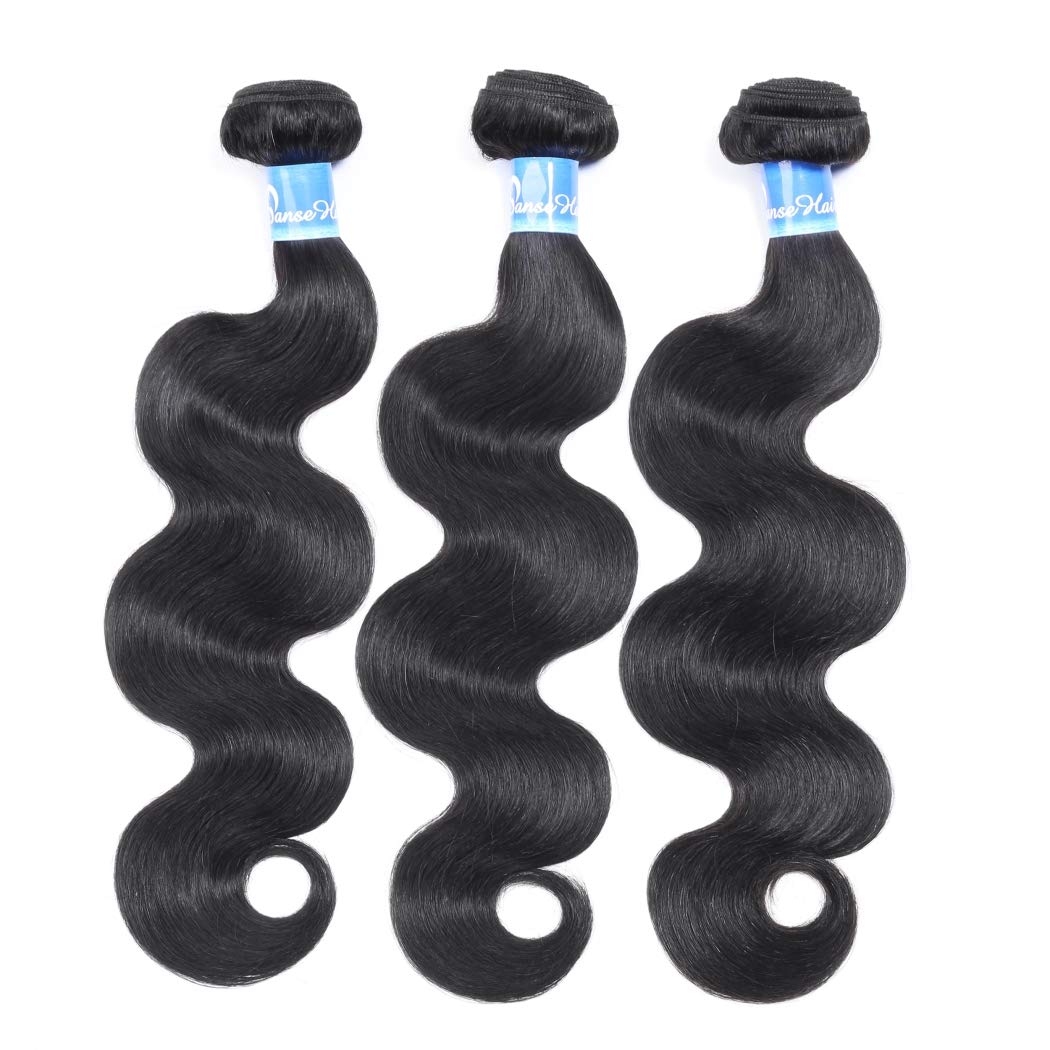 Peruvian Body Wave Human Hair 3 Bundles (12" 14" 16" inches,Total 300g) 10A Grade Unprocessed Virgin Body Wave Panse Hair Human Bundles 1B Color Extensions