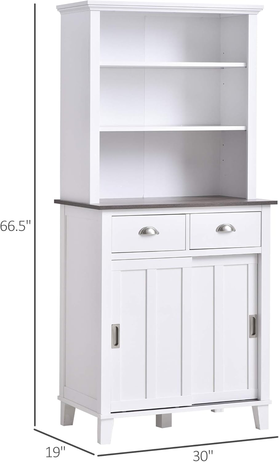 HOMCOM Freestanding Kitchen Pantry Cabinet Cupboard with Sliding Doors and Open Shelves, Adjustable Shelving, White: Furniture & Decor