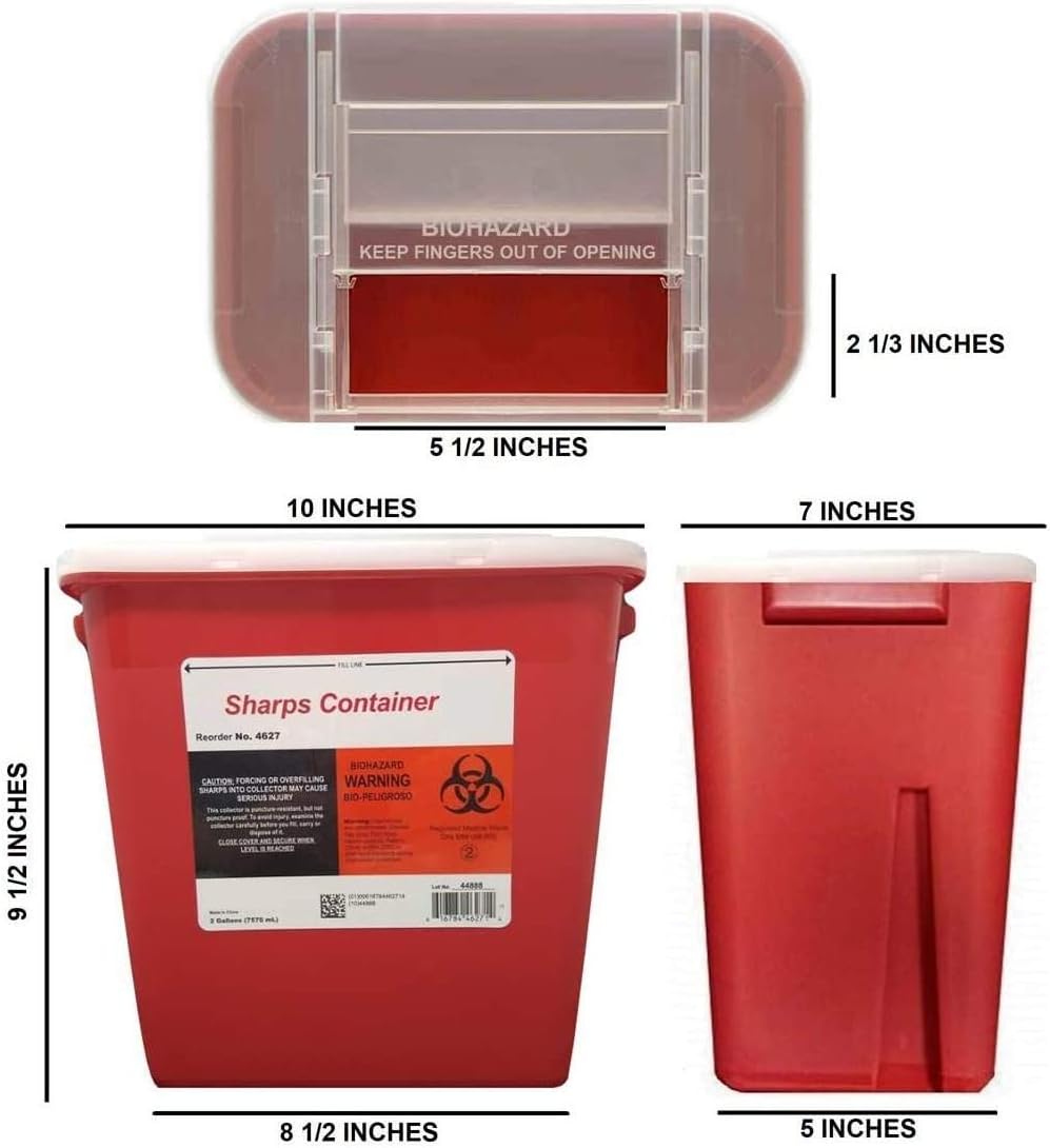 Sharps Container 2 Gallon - Plus Vakly Biohazard Disposal Guide (1 Pack): Health & Personal Care