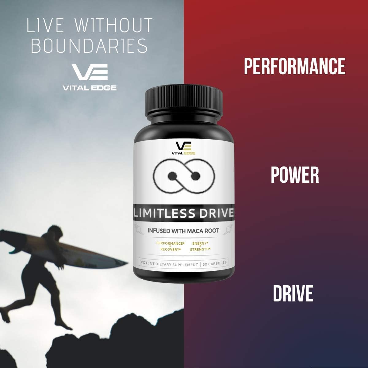 Limitless Drive - Active Male Optimization - Natural Energy Support Complex for Men | Improve Energy and Athletic Performance Pills Increase Herbal Supplement w/ Maca, L-Arginine and Ginseng: Health & Personal Care