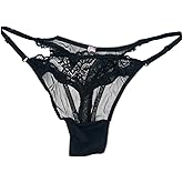Victoria's Secret Rhinestone Sheer Shine Rose Adjustable String Thong Panty Color Black New