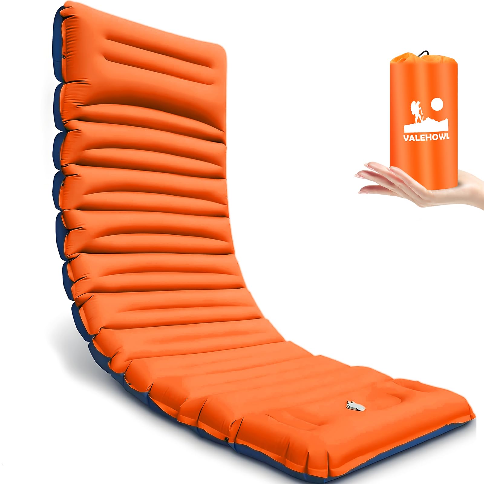 VALEHOWL 4.0 Inch Thick Camping Sleeping Mat with Internal Straps - R Value 4.0 for 4 Seasons, Durable & 100% Waterproof Outdoor Air Mattress, Lightweight Sleeping Pad for Hiking, Backpacking, Travel