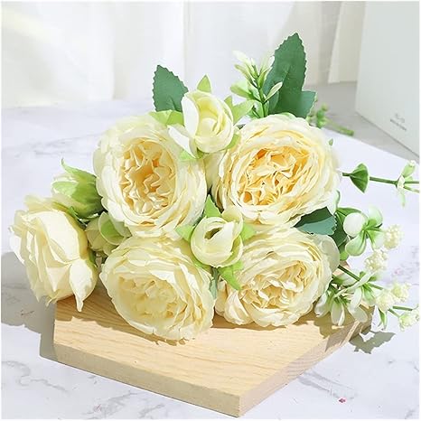 Amazon Lwxfxbh 美しいバラの牡丹の人工絹の花白い花束ホームパーティーの結婚式の装飾の偽の花 Color Milk 造花 オンライン通販