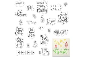 HEUREPPY Christmas Clear Stamps for Card Making Merry Christmas Blessing Words Rubber Stamps Xmas Transparent Silicone Seals for Winter New Year DIY Scrapbooking Embossing Paper Card Album Craft Supplies