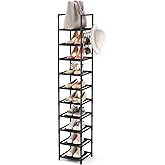 LANTEFUL Tall Narrow Shoe Rack for Entryway, 10-Tier Sturdy Metal Shoe Shelf Storage 10-15 Pairs of Shoes and Boots, Space Sa