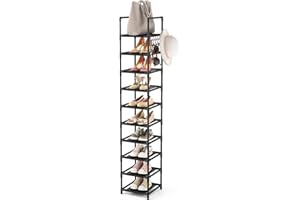 LANTEFUL Tall Narrow Shoe Rack for Entryway, 10-Tier Sturdy Metal Shoe Shelf Storage 10-15 Pairs of Shoes and Boots, Space Saving Corner Shoe Rack Organizer for Closet,Doorway,Garage,Living Room