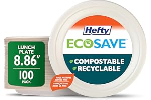 Hefty ECOSAVE Compostable Disposable Paper Plates Lunch 8.86", 100 Count