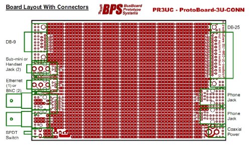 PR3UC ProtoBoard-3U-CONN, 6-Hole Strips, Connector Footprints, 1 Sided PCB, 3.94 x 6.30 in (100 x 160 mm)