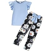 Yoxindax Toddler Kid Girl Clothes Casual Flying Sleeve Top Flower Printed Pants 2PC Outfit Set
