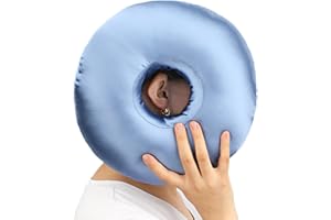 Heal n Hope Silky Satin Piercing Pillow Ear Pillows Donut with Hole for Ear Pain CNH Piercing Pain Relief Sleeping Pressure Sore Side Sleepers Smooth Cooling Ear Guard Protector, Haze Blue
