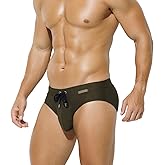 Arjen Kroos Men's Swim Briefs Sexy Bikini Solid Swimwear Swimsuit with Drawstring
