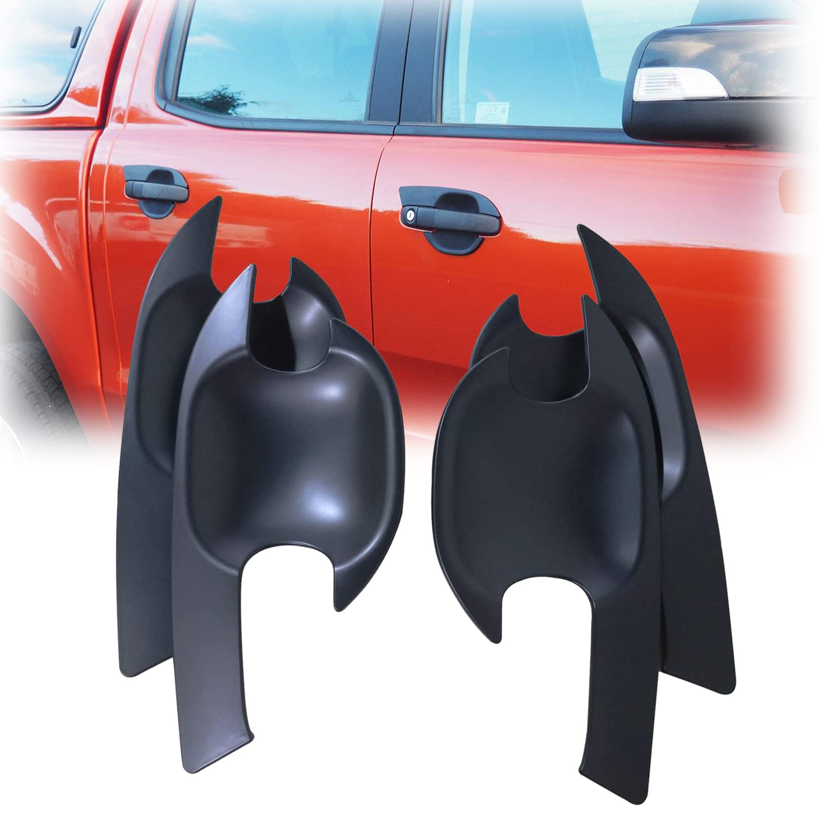 JHCHAN Door Handle Insert Protector Bowl Cover for Ford Ranger 2012-2022 Wildtrak Raptor Limited Stormtrak Wolftrak XL-T XL XLS Matte Black