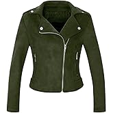 CHARTOU Women's Fall 2023 Fashion Faux Suede Leather Casual Moto Biker Jacket Coats (X-Small, Army Green)