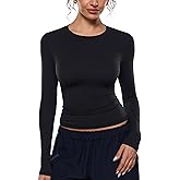 INLYRIC Women's Airsoft Long Sleeve T-Shirts Single Layer Crew Neck Basic Tees Slim Fitted Going Out Tops Trendy