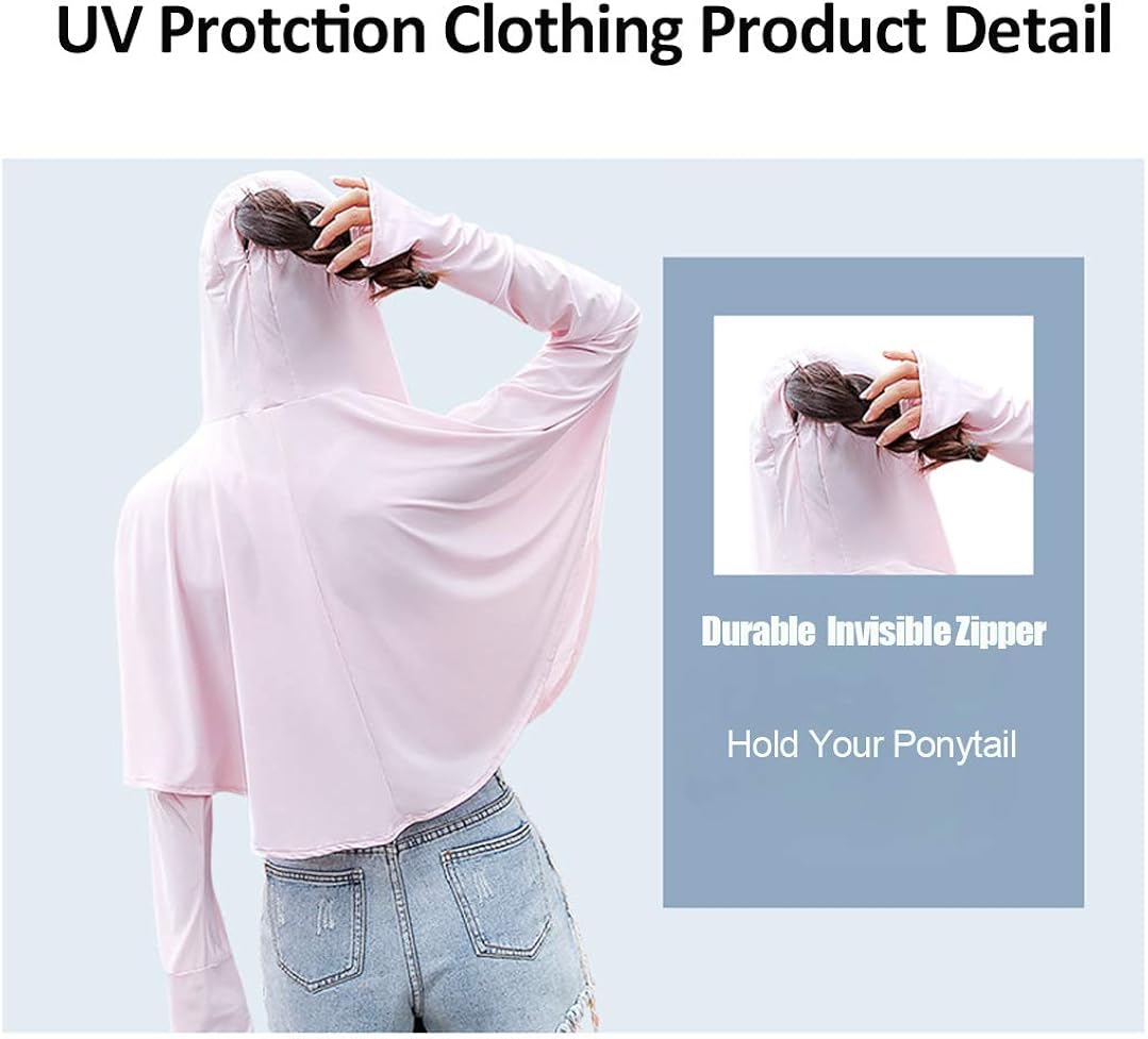 Sun Hoodies UV Protection - UPF 50+ Sun-proof Clothing w/Ear Hoop Mask, Gift for Women, Girl, Running, Cycling, Fishing (Candy Pink Hoodies): Clothing