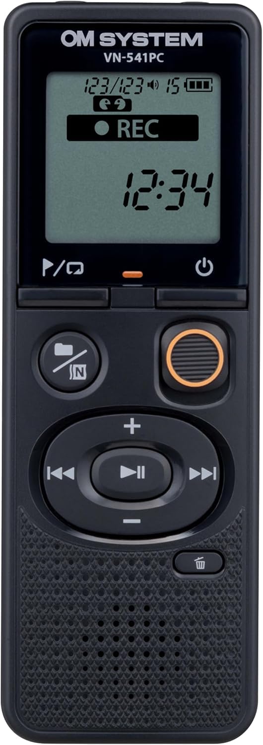 OM SYSTEM VN-541 PC Digital Voice Recorder with One-Touch Recording, Omnidirectional Microphone, Noise Cancellation, 4GB Built-in Memory, Ideal for Lectures & Meetings