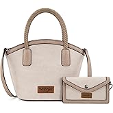 Wrangler 2 Pcs Small Tote Bag for Women Distressed Shoulder Purse Woven Handle Crossbody Bags with Small Wallet Purse