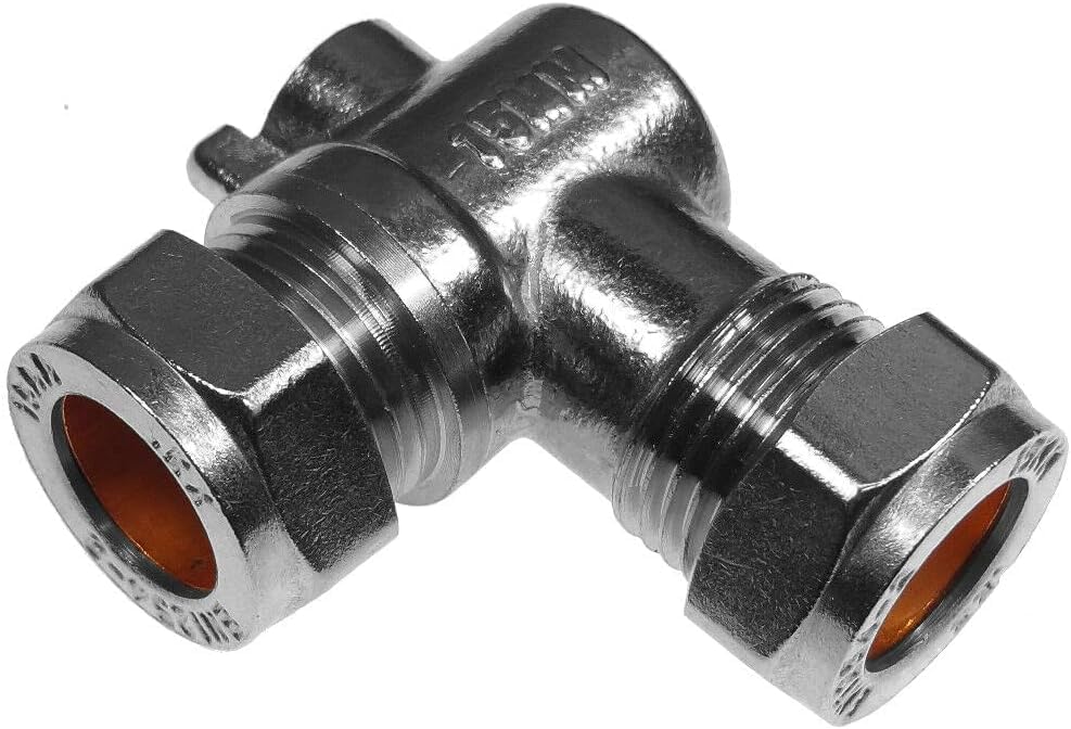 NPH 15mm Angled Isolating Valve Compression 90 Degree Elbow Chrome