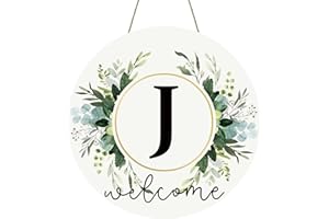 YUNKKIN Monogram Letter J Wreaths for Front Door Wreath Wooden Welcome Sign for Front Door Decor Floral Family Last Name Initial House Warming Spring Summer Porch Rustic Wall Home Kitchen Boho Decorations