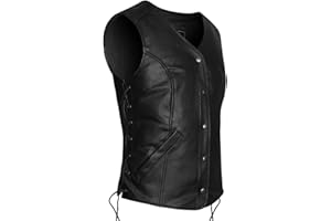 VANCE LEATHER Women's Black Five Snap Leather Motorcycle Vest with Side Laces & Interior Pocket, Classic V-Neck Biker Style Vest