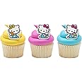 DecoPac Hello Kitty® Rings, Cupcake Decorations Featuring Hello Kitty and Mimmy, Pink And Yellow - 24 Pack