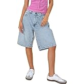NUFIWI Women Y2k Boyfriend Denim Shorts Low Waist Wide Leg Bermuda Shorts Straight Leg Summer Jean Shorts Streetwear